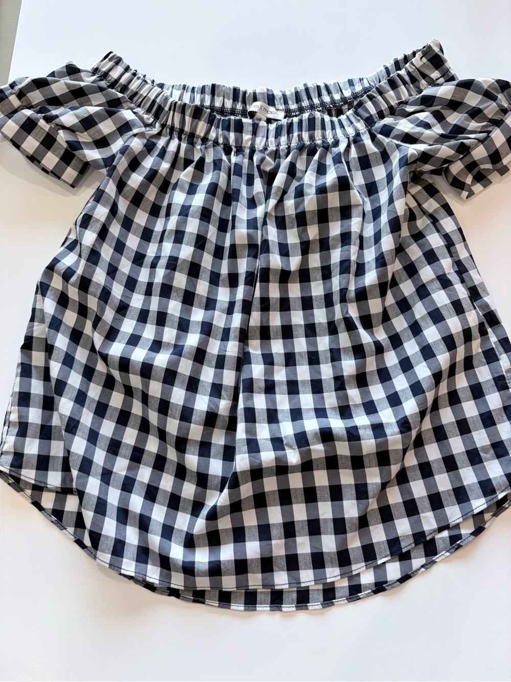 Moa Moa Navy and White Gingham Off-the-Shoulder Blouse